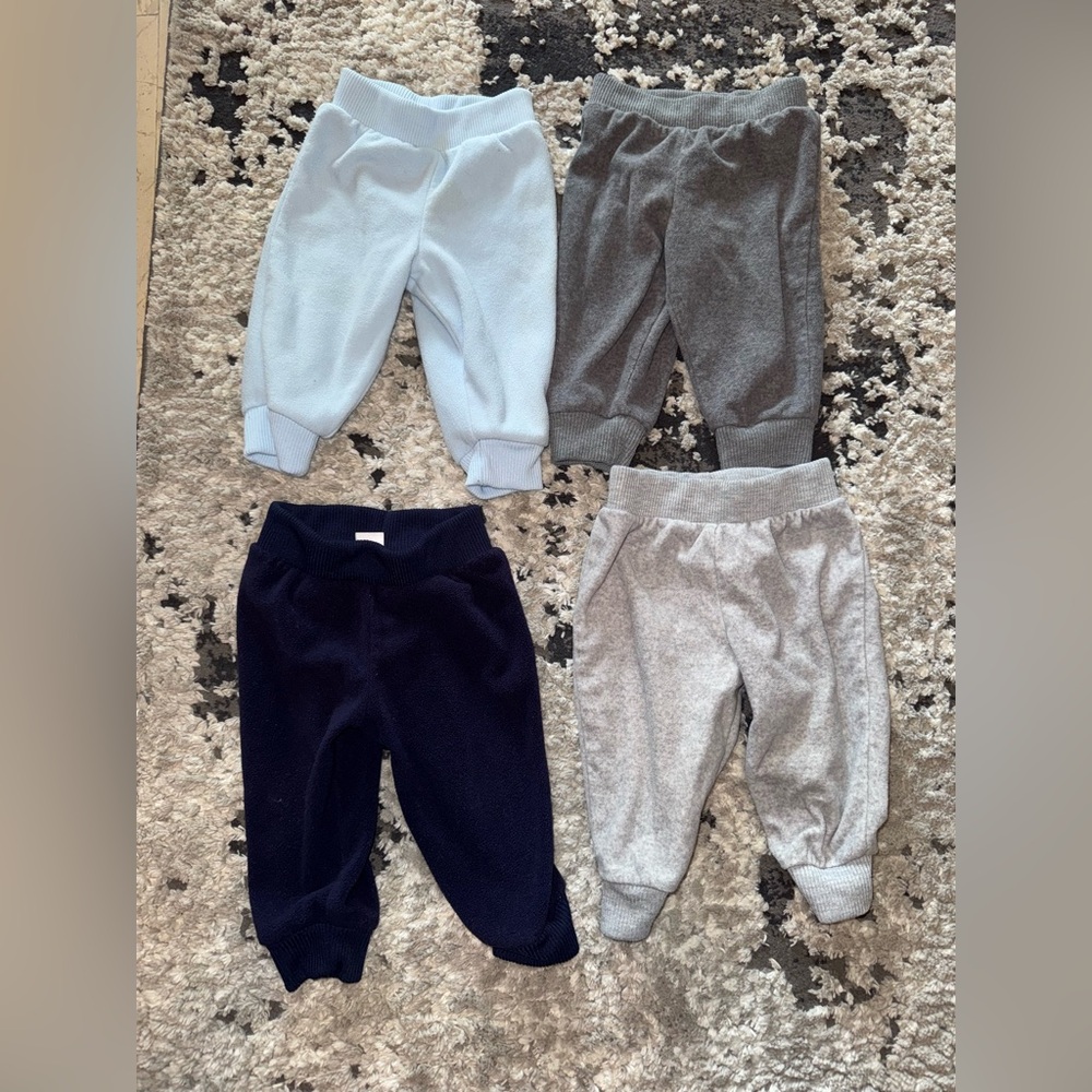 Lot (4) Baby CARTER’S SIMPLE JOYS fleece Sweatpants Sz 3-6 Month Blue Gray EUC